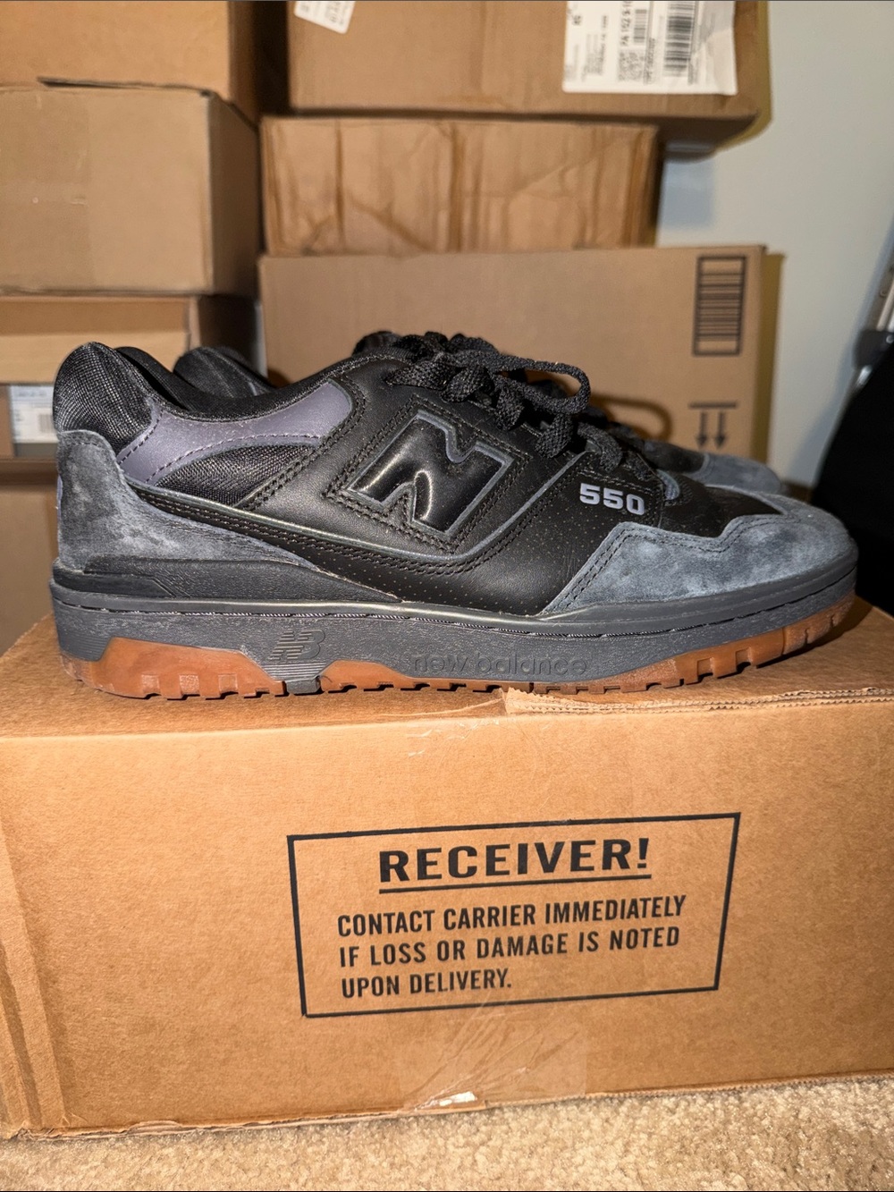 New Balance 550 Men's Black and Gum Low-Top Sneaker